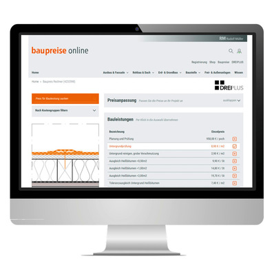 Computermonitor, auf dem eine Website zu Preisen und Bauprojektmanagement angezeigt wird. - © Bild: Rudolf Müller Medien