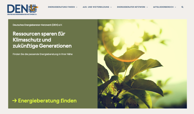 © DEN Der neue digitale Auftritt des DEN soll verdeutlichen, worum es dem Netzwerk geht: um unabhängige, qualitätvolle Energieberatung, um eine praxisnahe Gebäudewende und um ein starkes Miteinander im Verein.