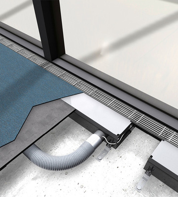 © Bild: Kiefer Klimatechnik Der Boden-Luftdurchlass Indulfloor lässt sich als Einzelelement in einen Doppelboden integrieren oder mit Verbindungselementen in einem Band anordnen.